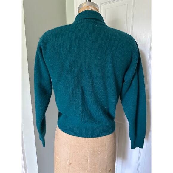 Vintage Lauren Cole Teal Wool angora Cardigan jacket knit blazer gold buttons P - Picture 13 of 15